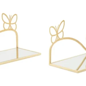 Set Etajera/Noptiera Suspendata Mauro Ferretti Butterfly, Set 2 Piese, 41,5X18X21 cm, Auriu