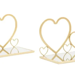 Set Etajera/Noptiera Suspendata Mauro Ferretti Hearts, Set 2 Piese, 41,5X18X21 cm, Auriu