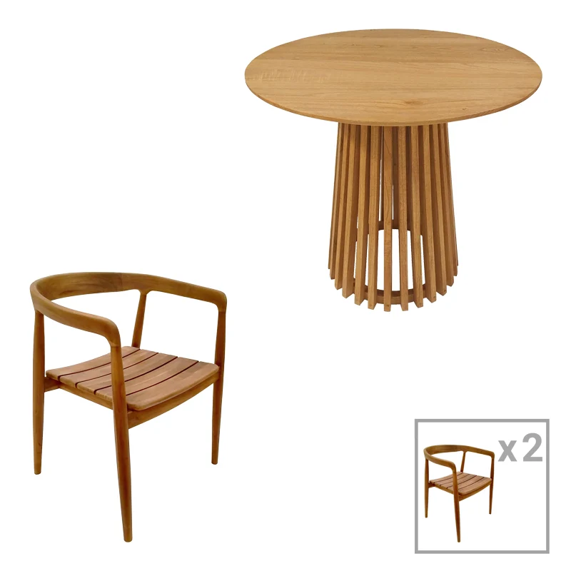 Set de Masa 3 bucati Noody-Kenda din lemn de tec , Natural D80x75 80x80