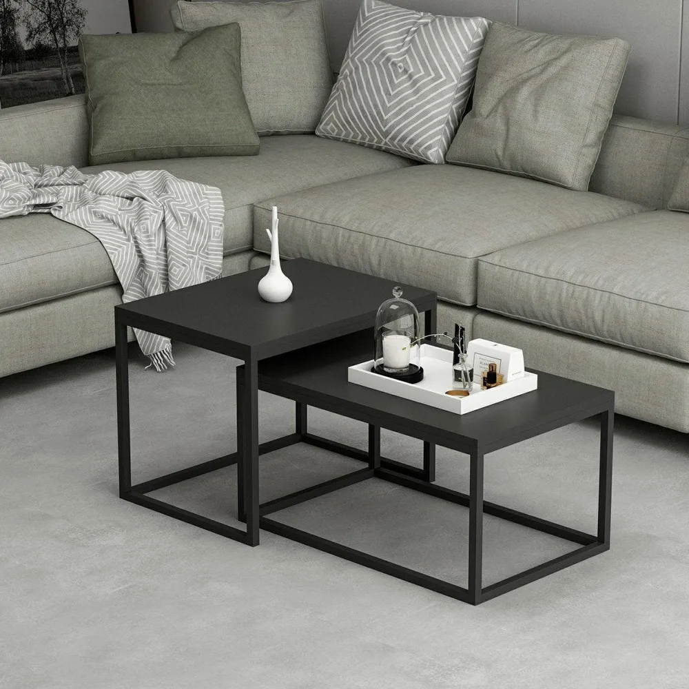 Set Masuta de Cafea Leka - Black, Negru, 60x45x47 cm