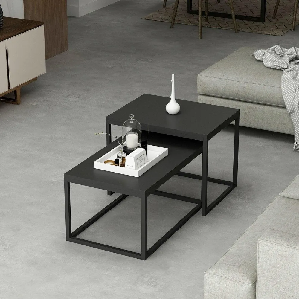 Set Masuta de Cafea Leka - Black, Negru, 60x45x47 cm