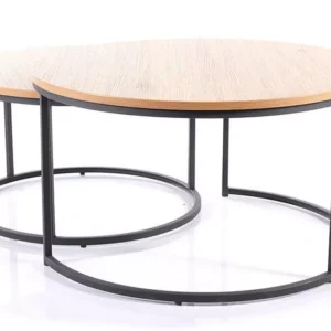 Set 2 masute cafea ATLANTA II, stejar/negru mat, PAL laminat/metal