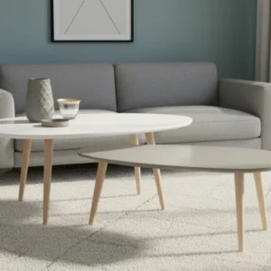 Set 2 masute cafea DOBLO, alb/gri/stejar