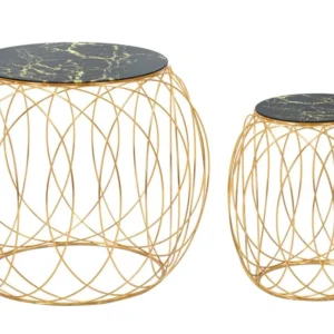 Set Masute Cafea Mauro Ferretti, Set 2 Piese, Ø 68X56-43X45 cm, Auriu/Negru