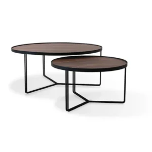 Set 2 masute cafea, nuc, picioare metal, Bibia