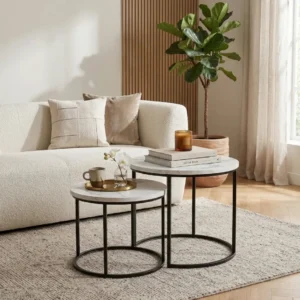 Set 2 masute cafea OREO, alb cu efect de marmura/negru