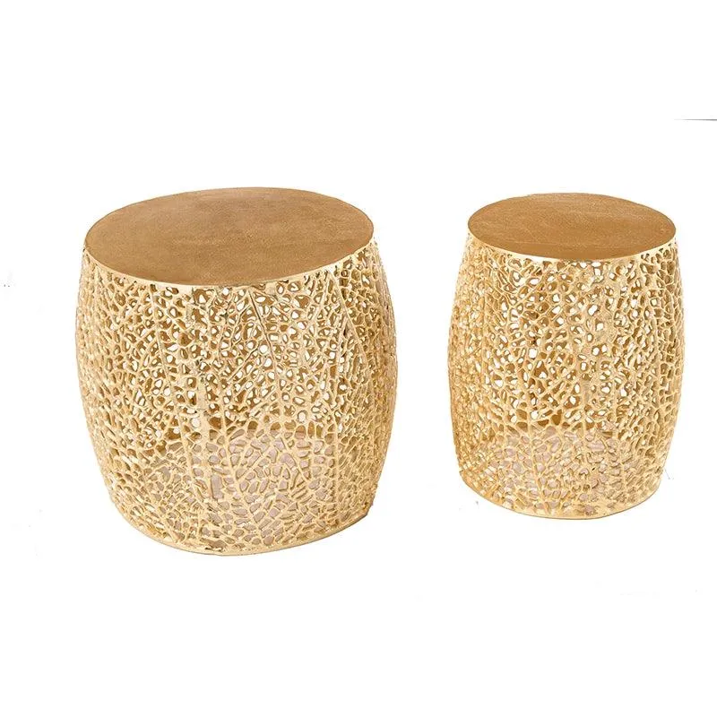 Set de 2 masute gold din aluminiu Leaf