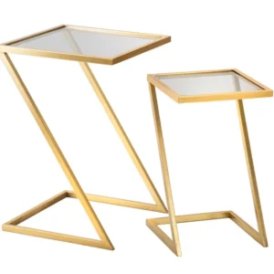 Set Masute Laterale Mauro Ferretti Z, Set 2Piese, 40X40X60-30X30X50 cm, Auriu