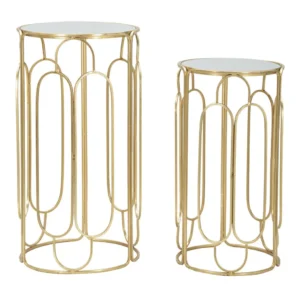 Set Masute Mauro Ferretti Arty, Set 2 Piese, Round Ø 36,5X70-31X60 cm, Auriu/Argintiu