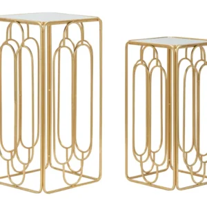 Set Masute Mauro Ferretti Arty, Set 2 Piese, 34X34X70-29X29X60 cm, Auriu/Argintiu