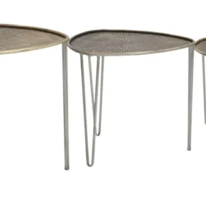 Set Masute Mauro Ferretti delhi, Set 3 Piese, Ø 53,5X54X47-45,5X46X41-38X38X35 cm, Negru/Bronz