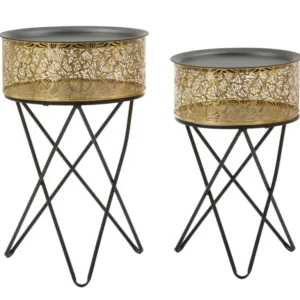 Set Masute Mauro Ferretti Leavy, Set 2 Piese, Ø 40X66-35X56 cm, Auriu/Negru