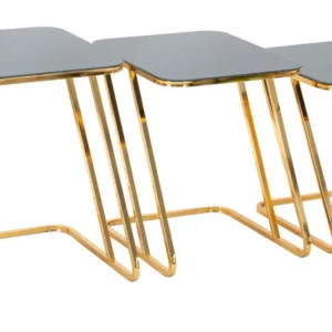 Set Masute Mauro Ferretti Simple, Set 3 Piese, 44X50,5X55,5-39X49X51-34X47X45 cm, Auriu/Negru