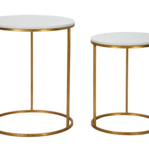 Set Masute Mauro Ferretti Simply Marble Couple, Set 2 Piese, Ø 52X63-42X53 cm, Auriu/Alb