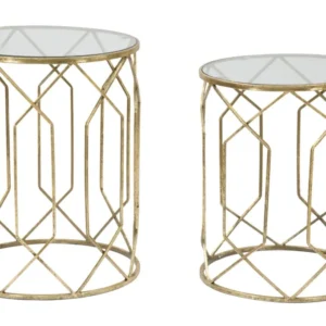 Set Masute Mauro Ferretti Small Tunisi Couple, Set 2 Piese, Ø 42X53-38X47 cm, Auriu