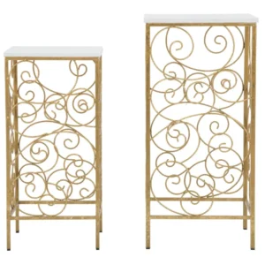 Set Masute Mauro Ferretti Spiral, 2 Piese, 34X34X70-29X29X60 cm, Auriu/Alb