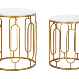 Set Masute Mauro Ferretti Tory Marble Couple, Set 2 Piese, 46X55-39X48 cm, Auriu/Alb