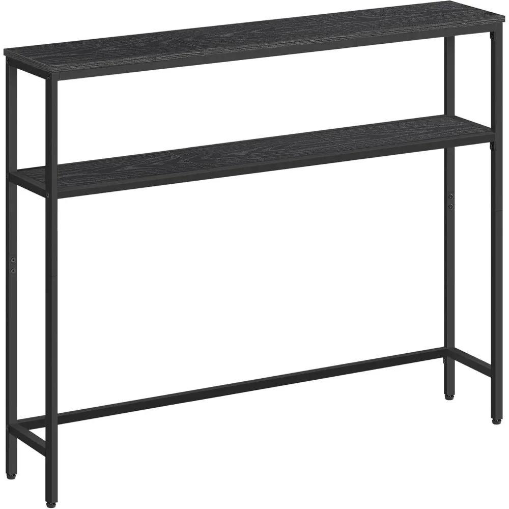 VASAGLE Masa consola hol cu 2 rafturi, cadru metalic si polite din PAL, 100x20x80 cm, negru