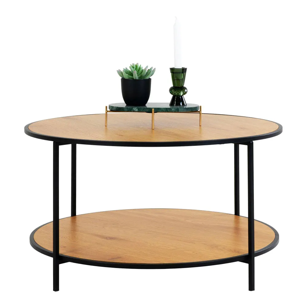 Vita Masuta de cafea cu aspect de stejar, rama neagra ø80x45 cm