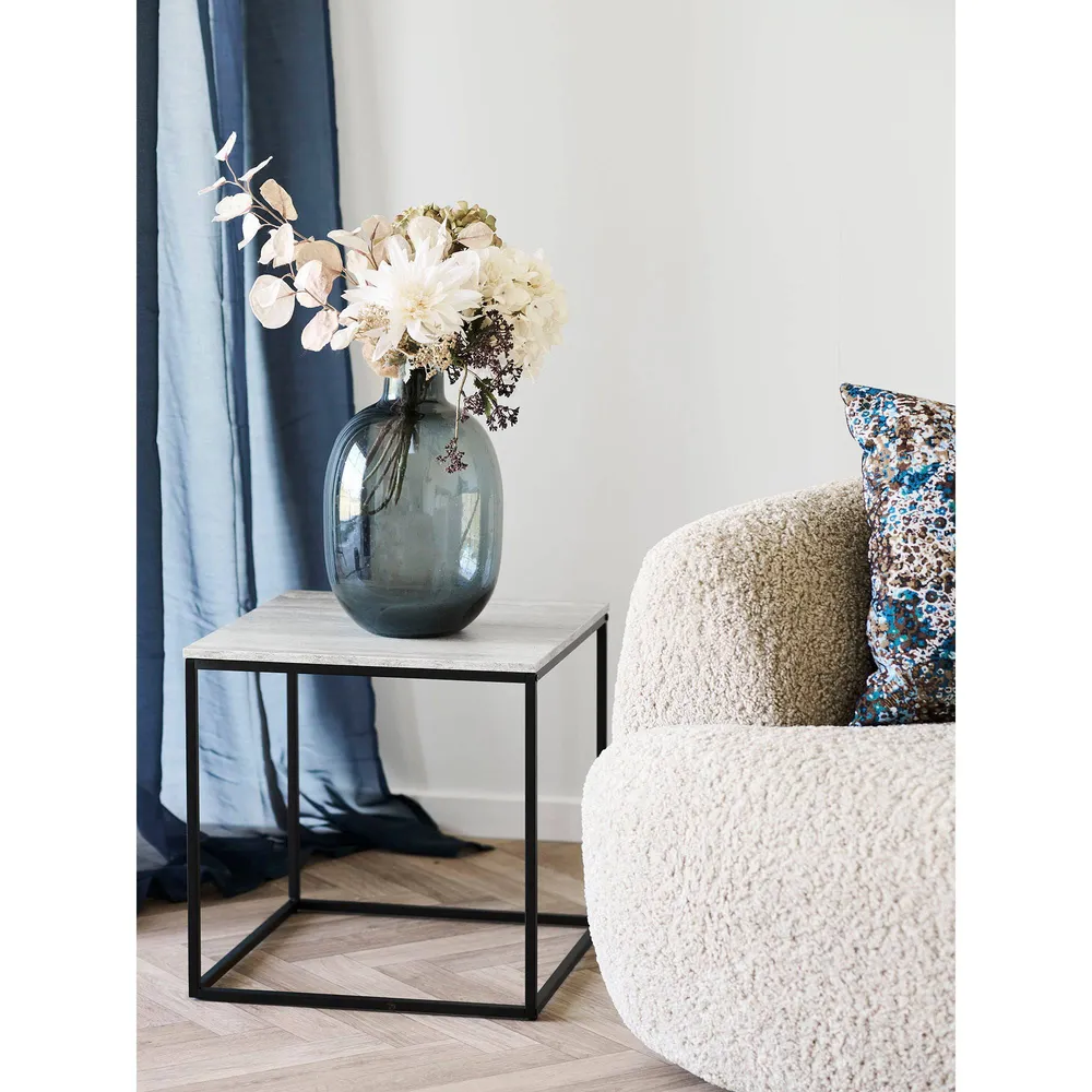 Vita Masuta laterala cu blat cu aspect de travertin, negru otel 45x45x45 cm