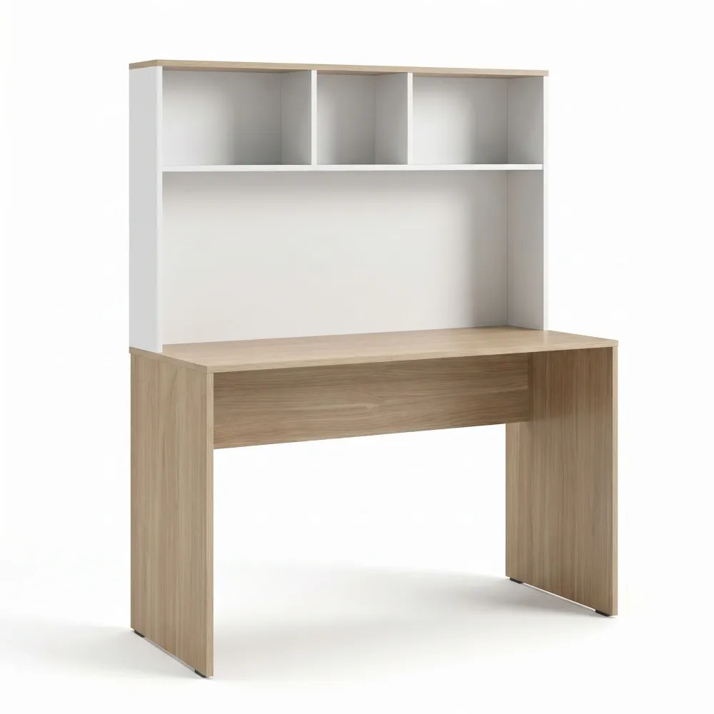 Birou Adore Base cu biblioteca, Alb - Stejar, 110x149x52 cm