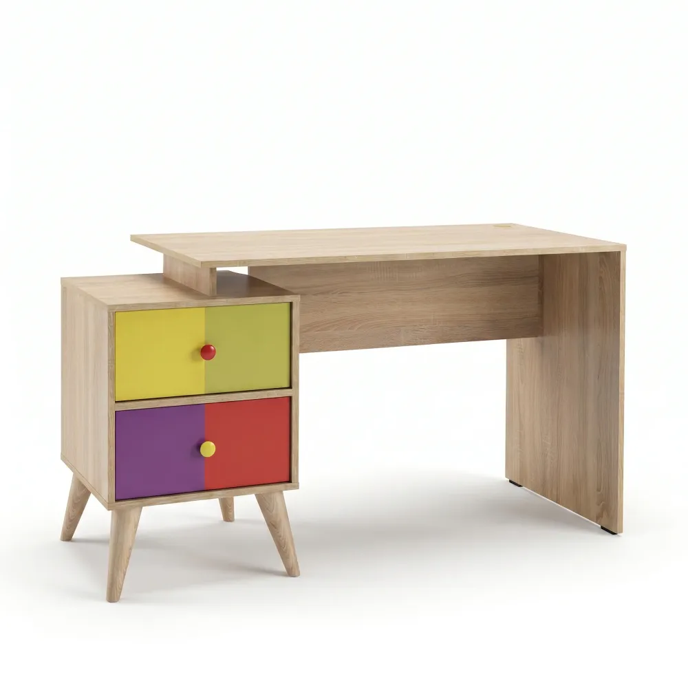 Birou Adore Rainbow, cu 2 sertare, Sonoma, 128 x 75 x 57