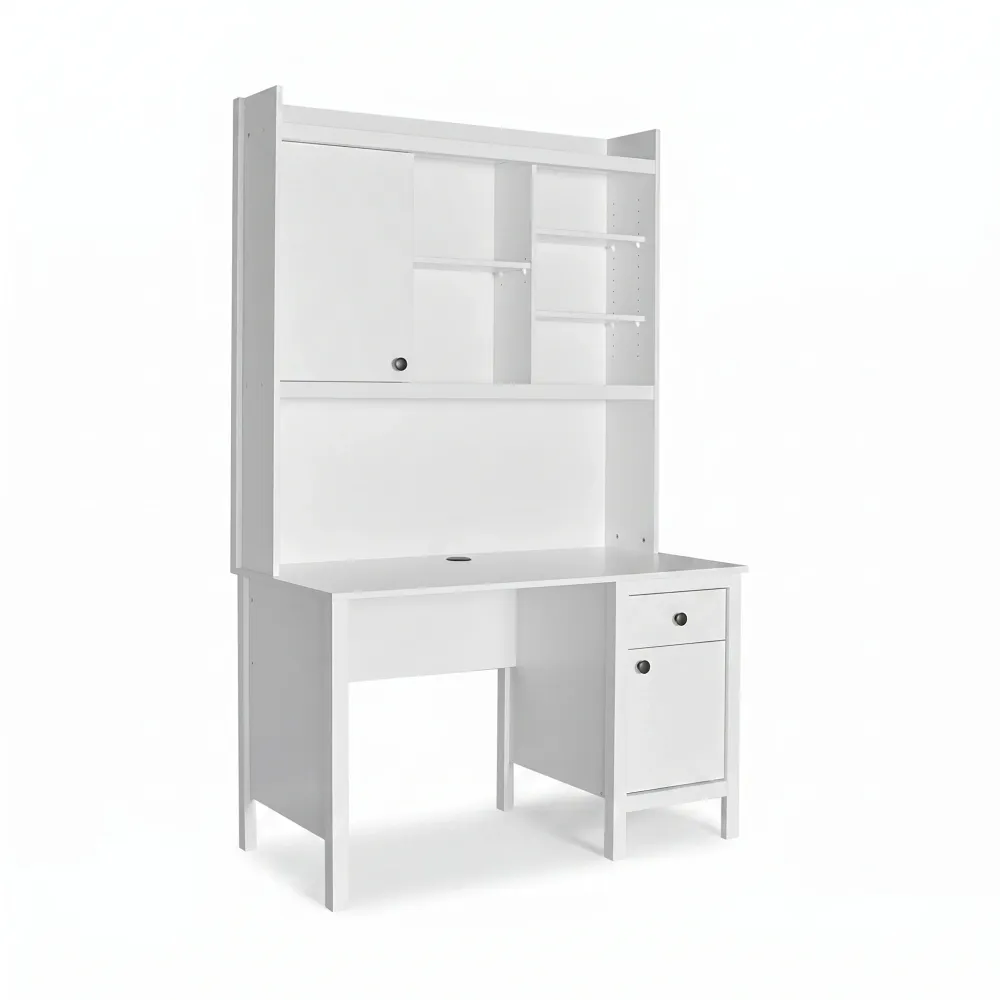 Birou Adore Rustic cu biblioteca, Alb, 120 x 193 x 60 cm