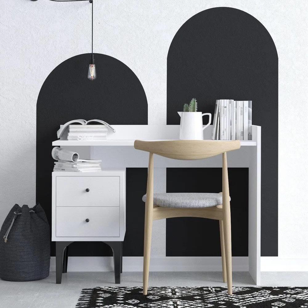 Birou Dow cu 2 sertare, Alb, 100 x 80 x 45 cm