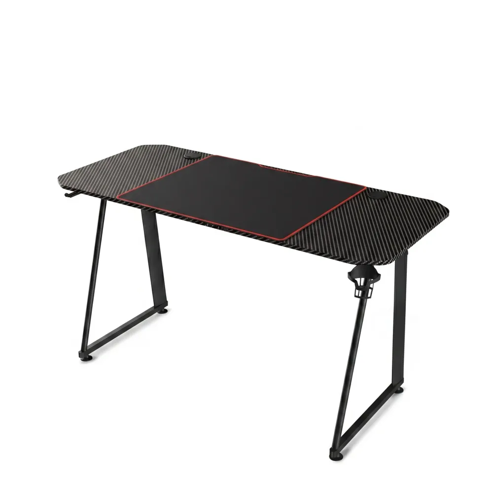 Birou Gaming Adore EXPERT SERIES, 140 x 60 x 75 cm, suprafata Negru carbon, mousepad 80 x 30 cm, suport pentru casti si pa...