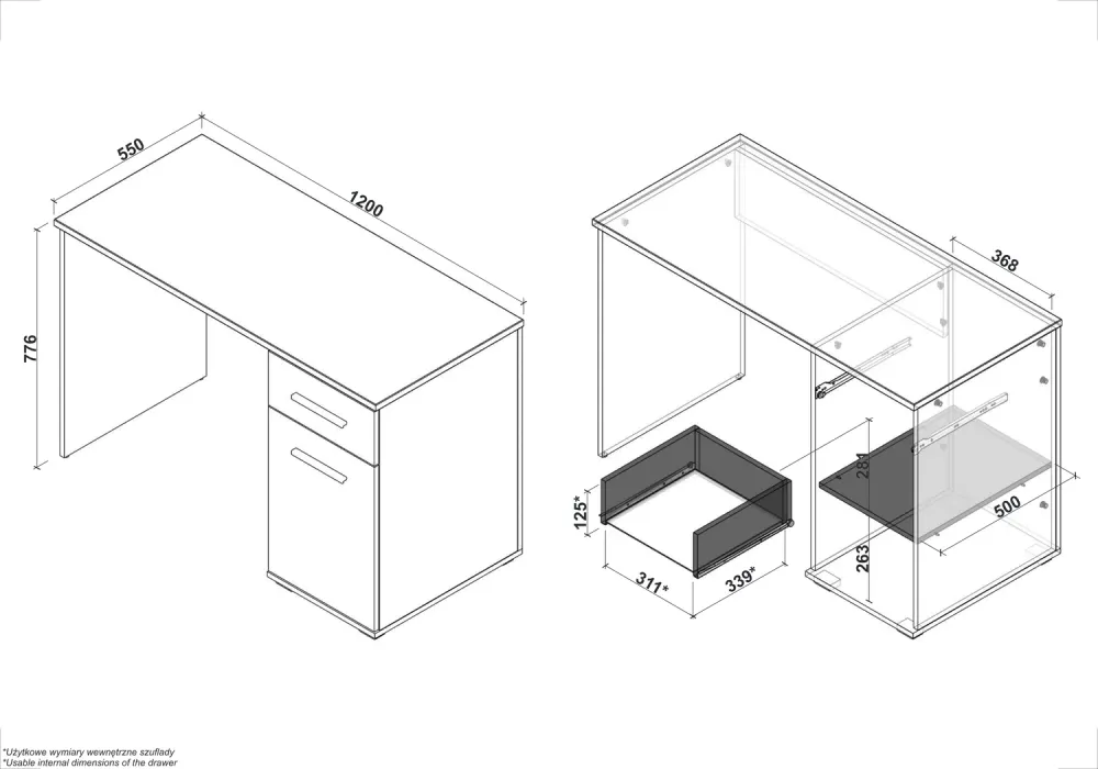 Birou Lima B1, stejar sonoma, PAL melaminat, 120X55X77 CM
