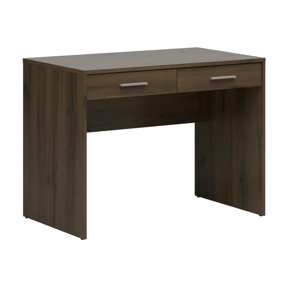 Birou NEPO PLUS, stejar inchis, PAL laminat, cu 2 sertare, 100x59x76 cm