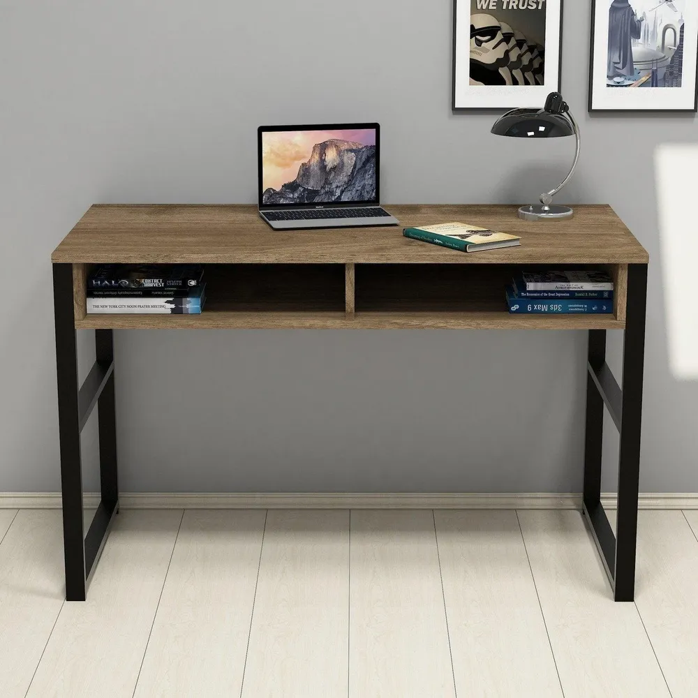 Birou Nove cu 2 Compartimente, Nuc, 120 x 60 x 75 cm