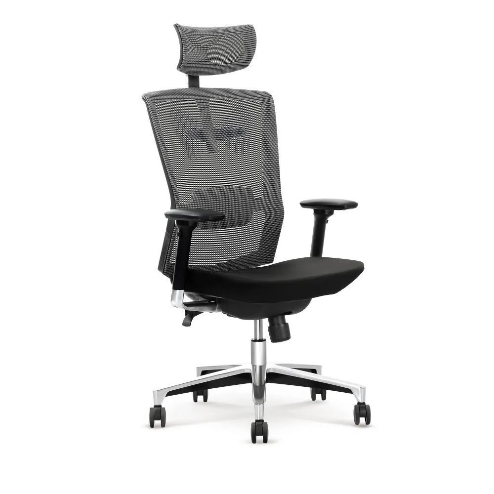 Scaun de birou Ambasador, negru/gri, tetiera si brate reglabile, functie multiblock, 63X64X120/130 CM