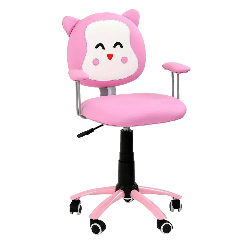 Scaun de birou copii roz KITTY, piele ecologica, 54x49x76/86 cm
