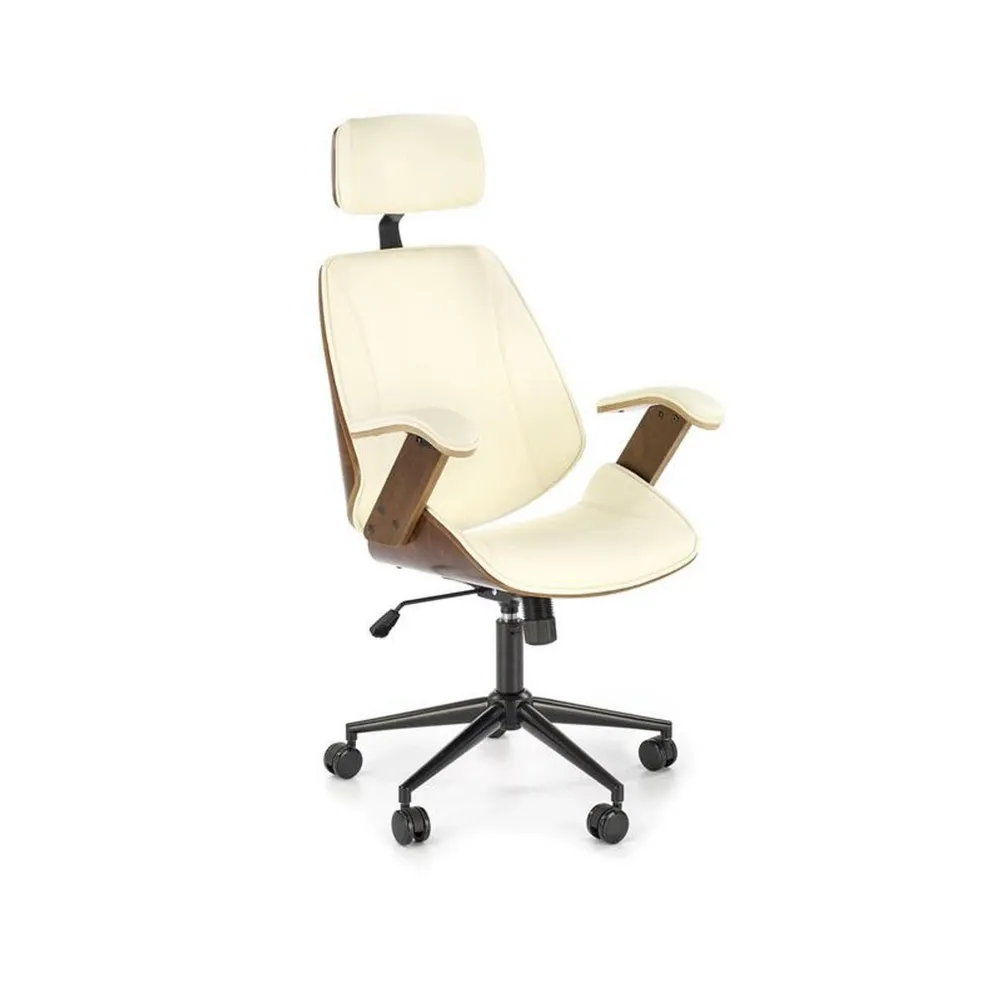 Scaun de birou IGNAZIO, crem/nuc, placaj indoit/piele ecologica, 62x70x119 cm