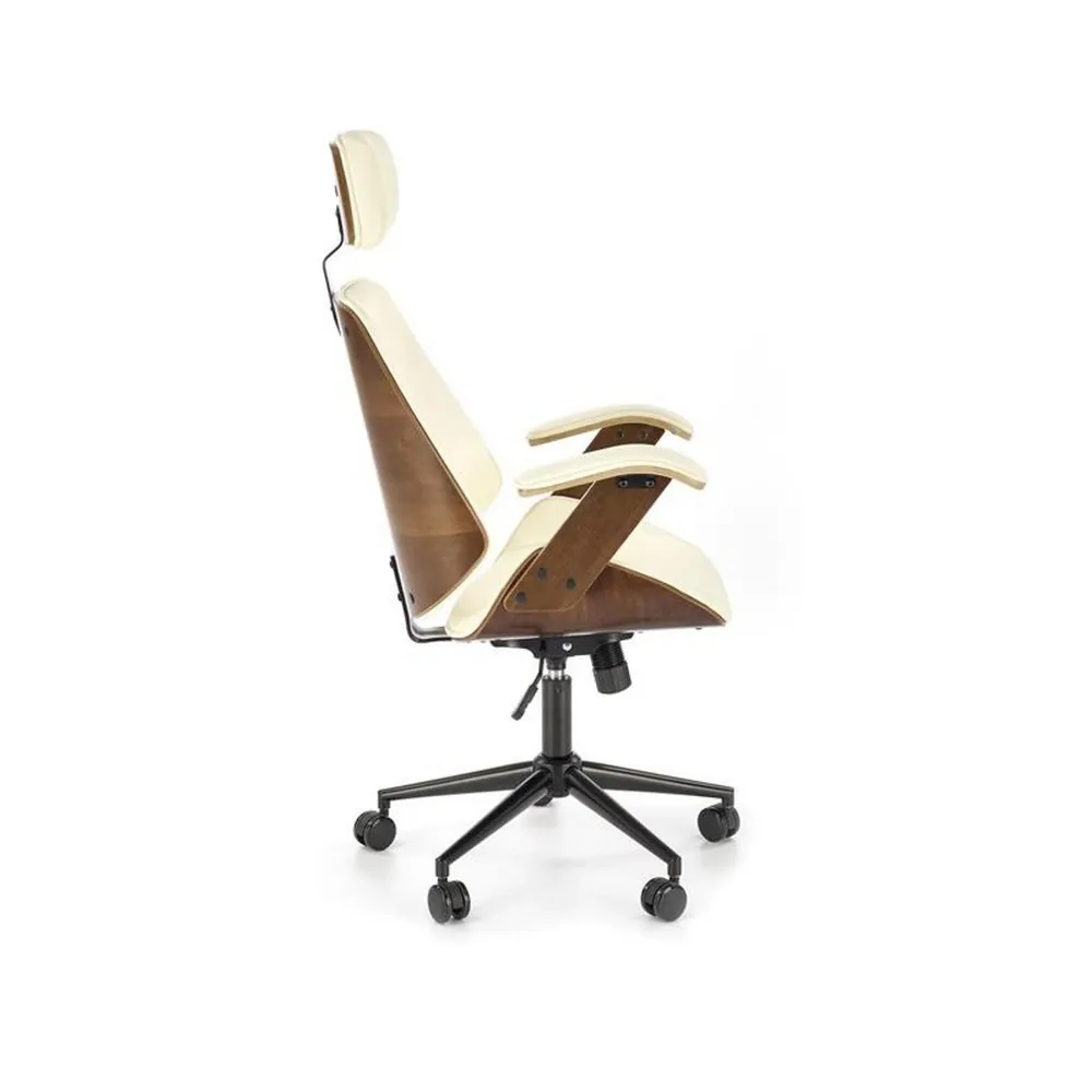 Scaun de birou IGNAZIO, crem/nuc, placaj indoit/piele ecologica, 62x70x119 cm