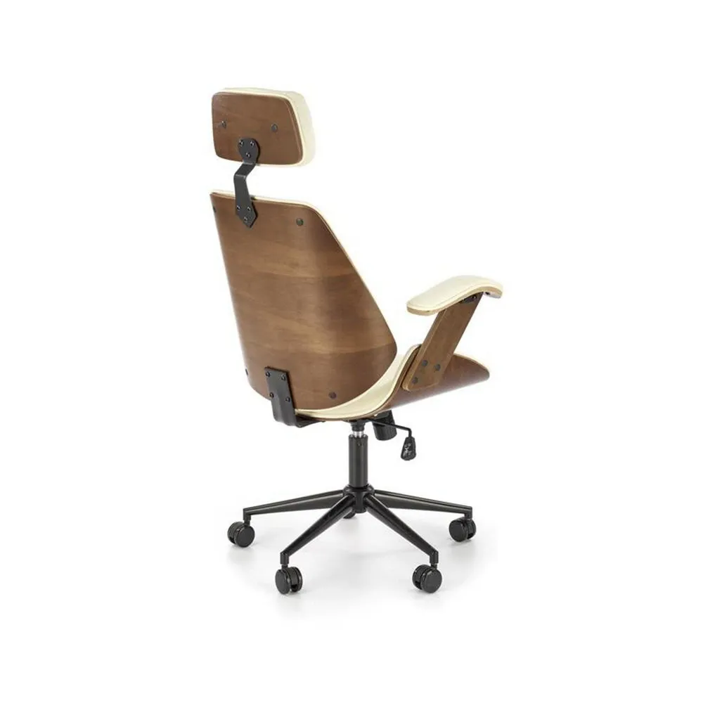 Scaun de birou IGNAZIO, crem/nuc, placaj indoit/piele ecologica, 62x70x119 cm