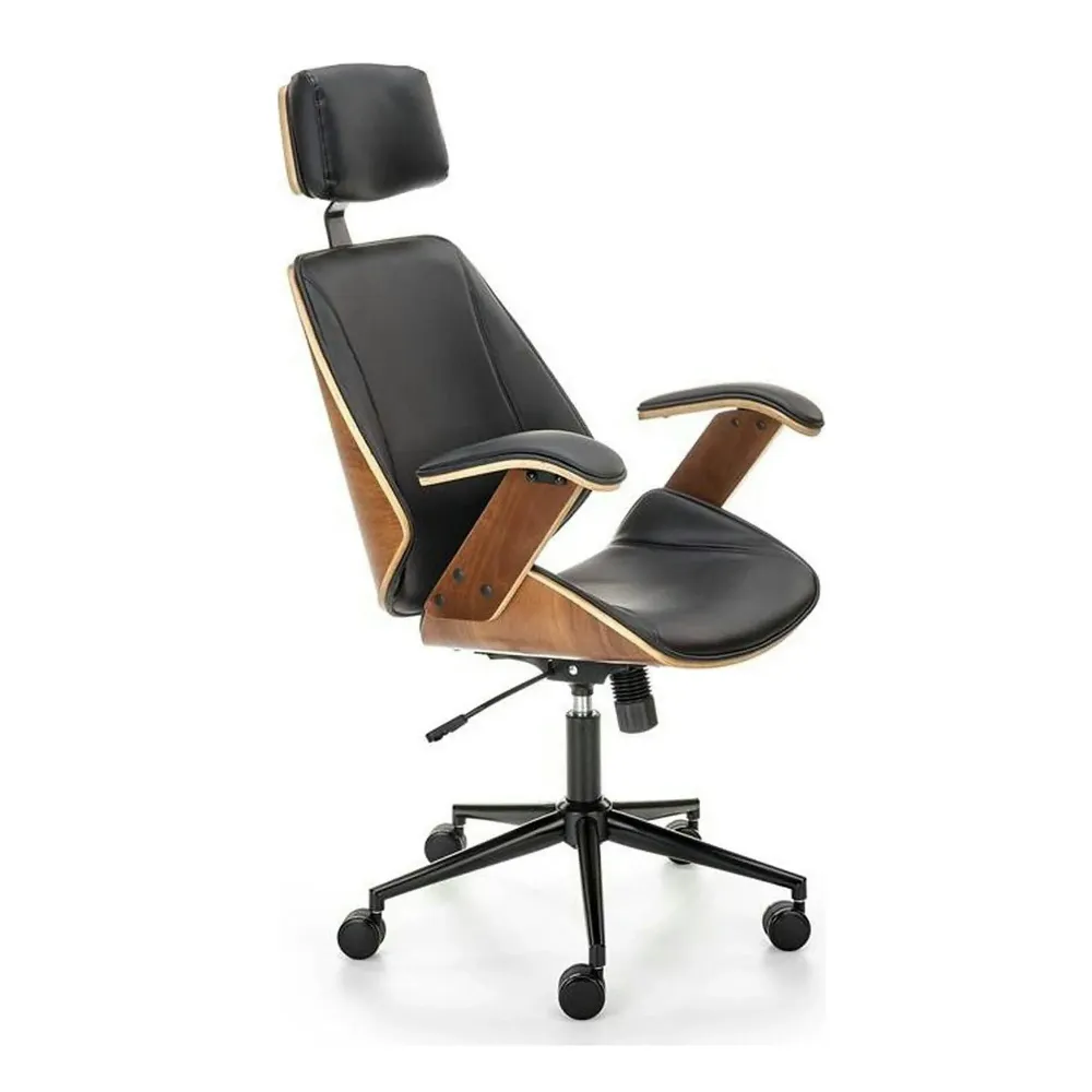 Scaun de birou IGNAZIO, negru/nuc, piele ecologica/placaj indoit/metal, 62x70x119/129 cm