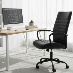 Scaun birou Q-306, negru, piele ecologica/metal, 58x51x106/116 cm