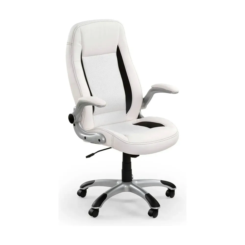 Scaun de birou SATURN, alb, piele ecologica perforata, 67x65x112/120 cm