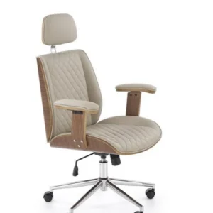 Scaun birou TIMBER, nuc/bej, piele ecologica/placaj indoit, 72x68x114/122 cm