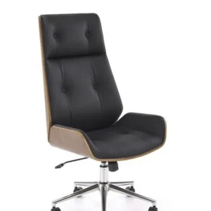 Scaun birou WEBSTER, nuc/negru, piele ecologica/placaj indoit, 60x65x114/122 cm