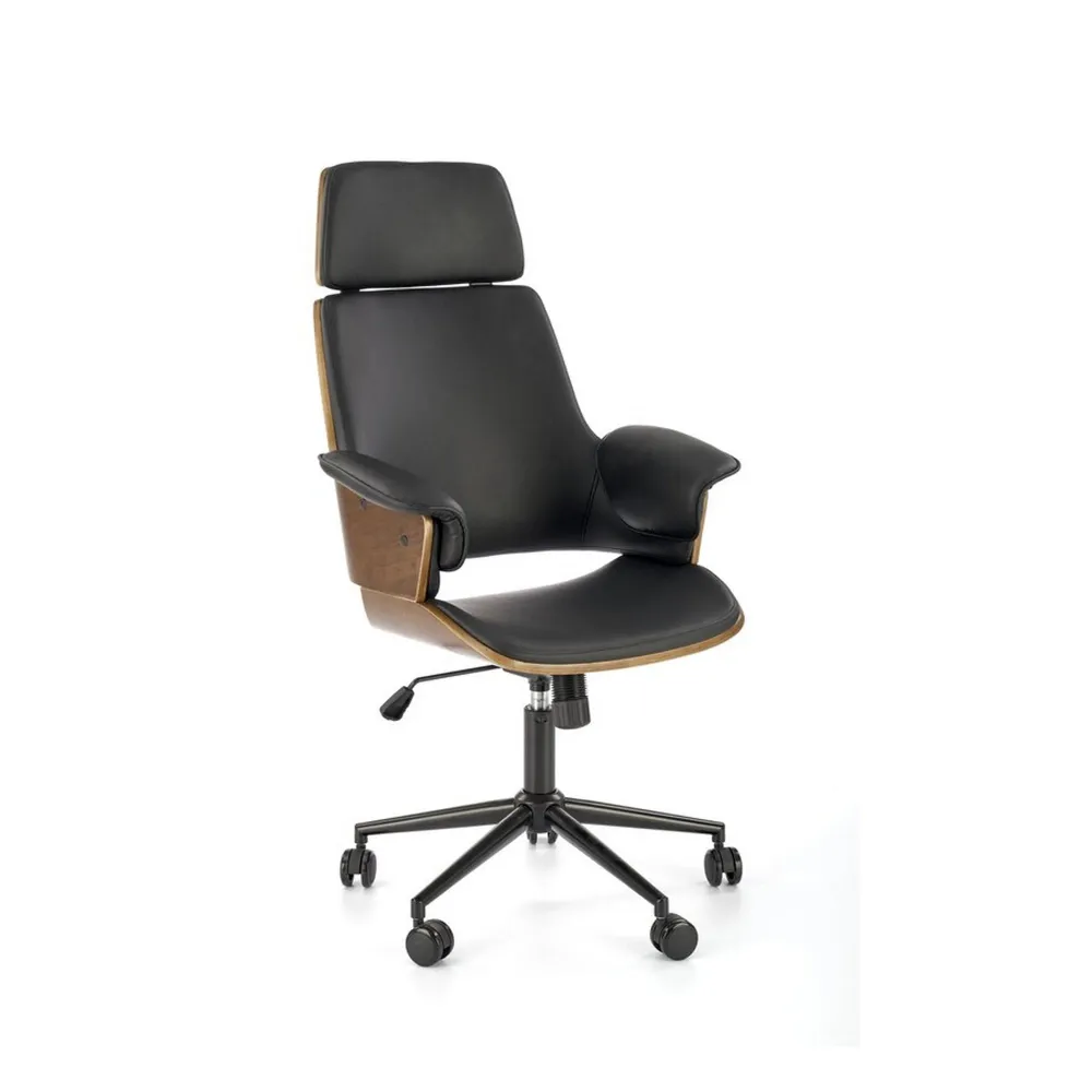Scaun WEBER, negru/nuc, piele ecologica/placaj/metal, 65x65x112-122 cm