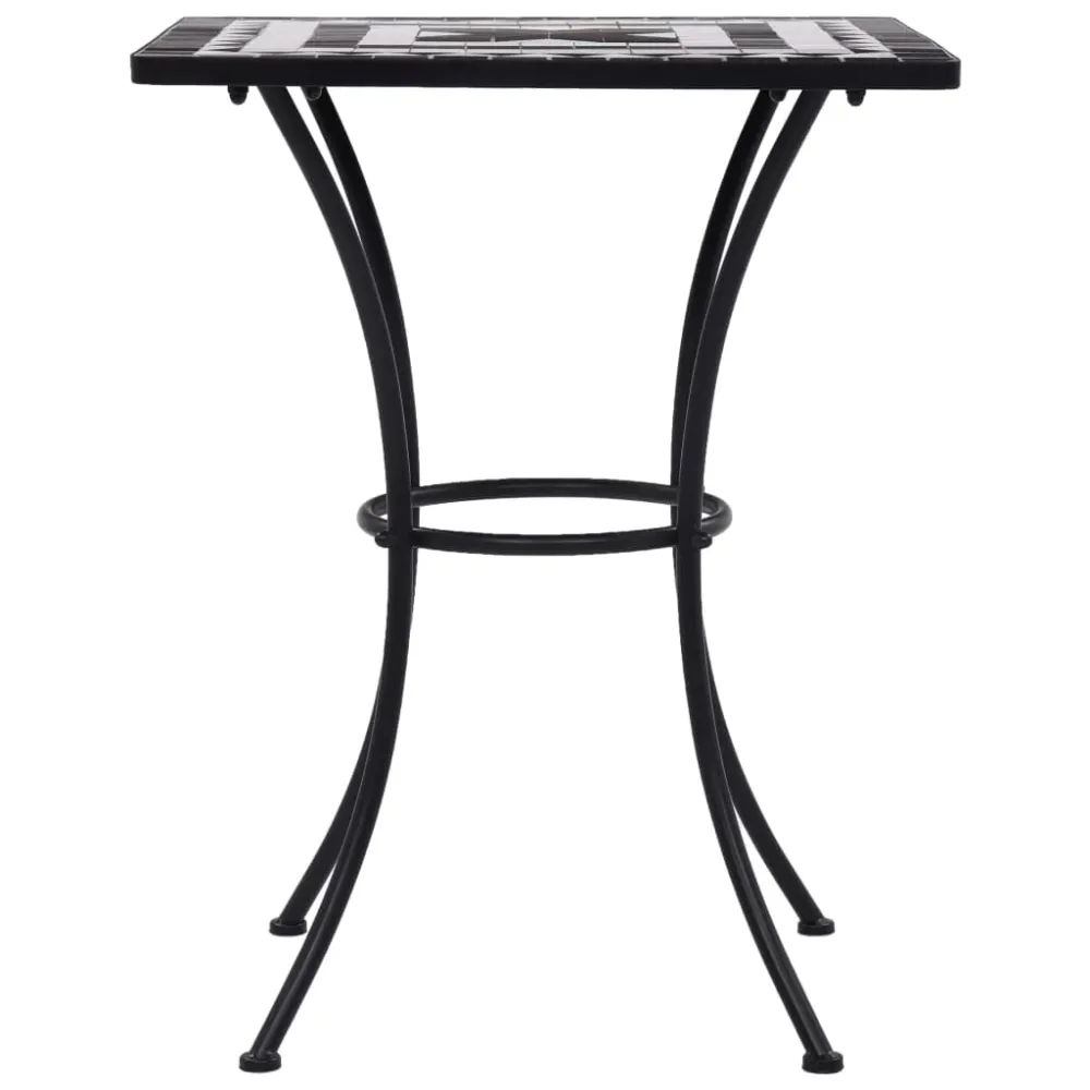 Masă de bistro mozaic, negru și alb, 60 cm, ceramică