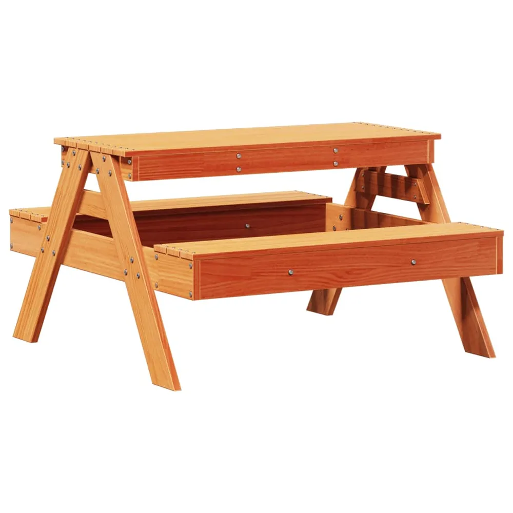 Masă de picnic pentru copii, maro, 88x97x52 cm, lemn masiv pin