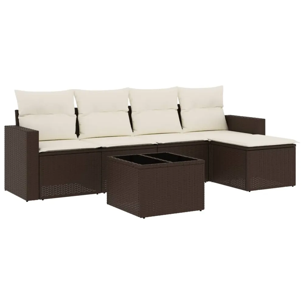 Set canapele de grădină cu perne, 6 piese, maro, poliratan