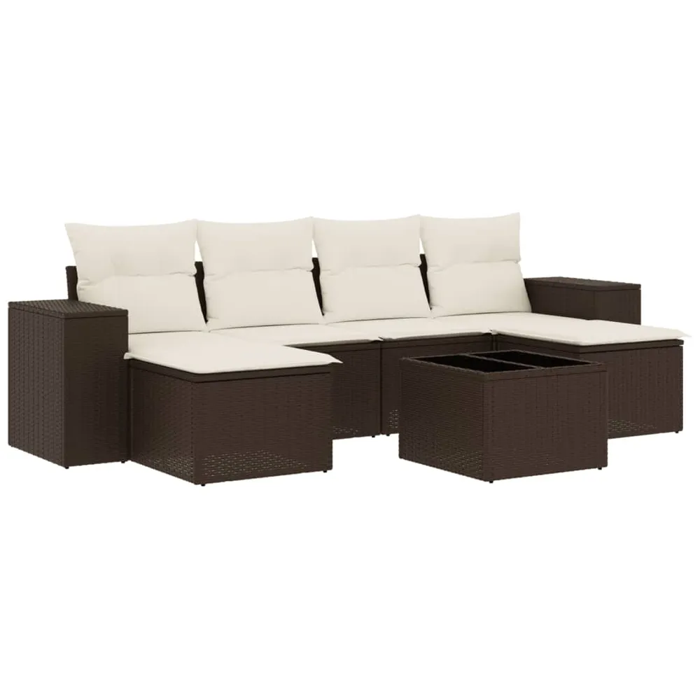 Set canapele de grădină cu perne, 7 piese, maro, poliratan