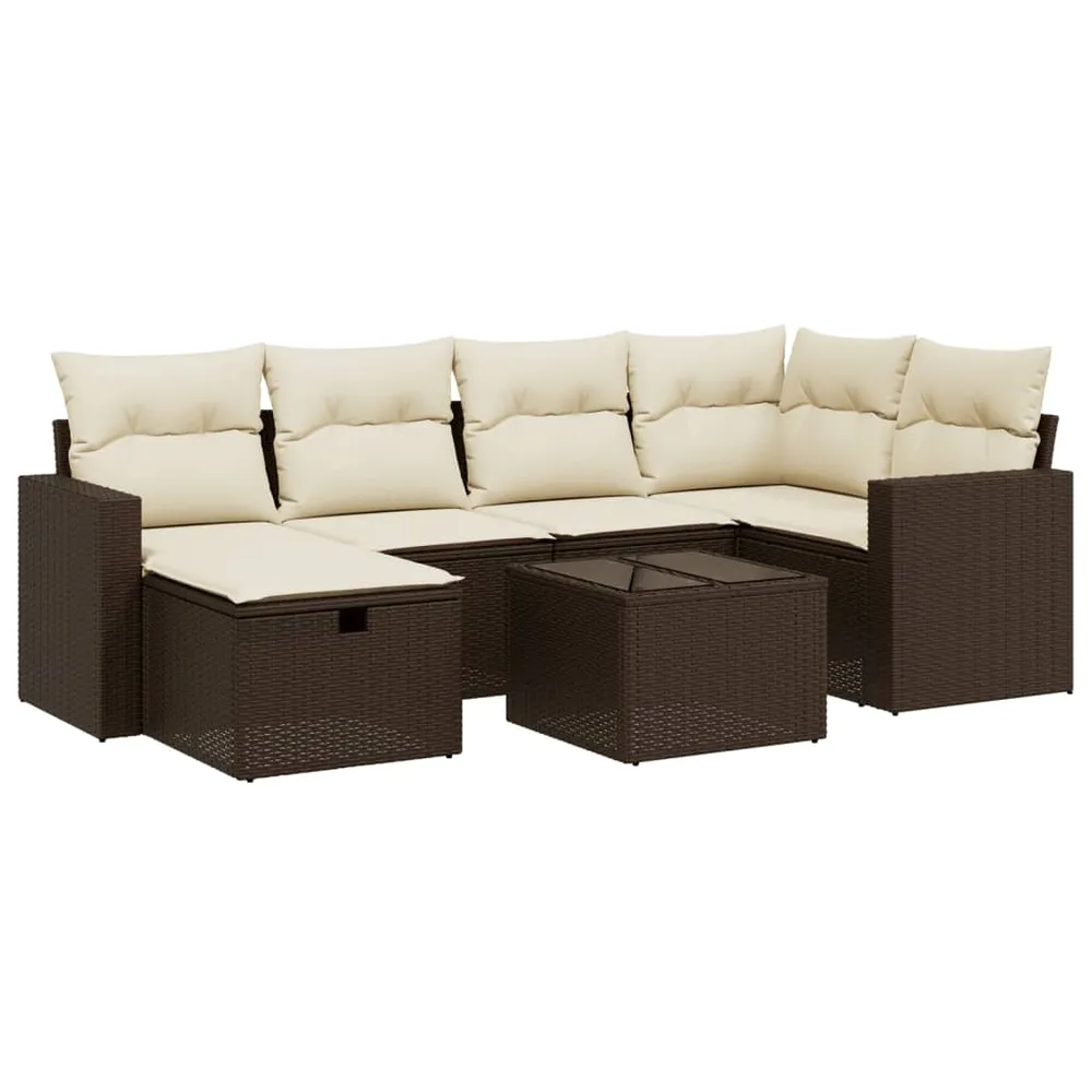 Set canapele de grădină cu perne, 7 piese, maro, poliratan