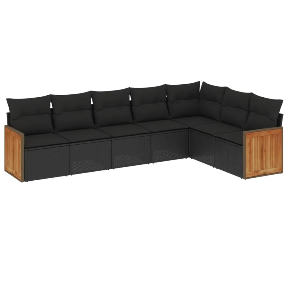 Set canapele de grădină cu perne, 7 piese, negru, poliratan