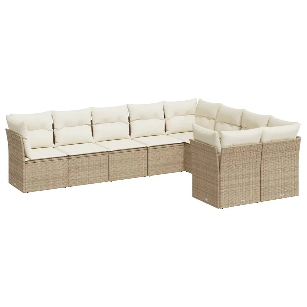 Set canapele de grădină, 9 piese, cu perne, bej, poliratan